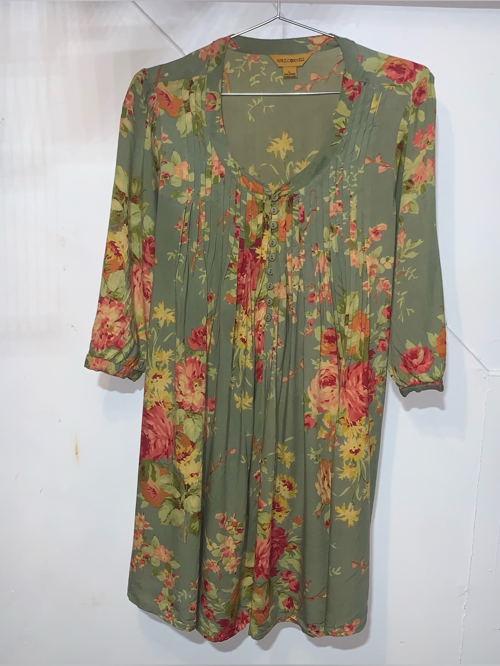 April Cornell Sage Green Floral High-Low Dress Size Large